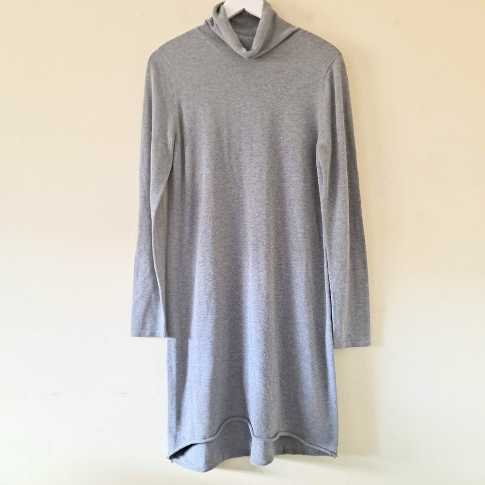 J. Jill Grey Long Sleeve Knit Turtle Neck Knee / Midi Length Sweater Dress - M